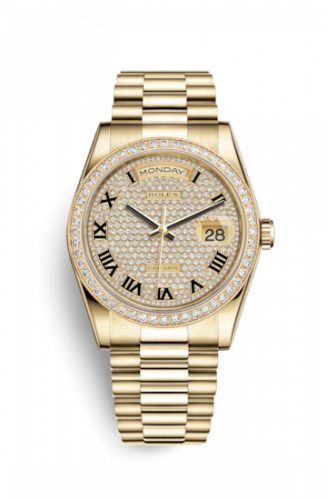 Remontoir à montres pour montre Rolex Day-Date 36 Day-Date 36 Yellow Or Diamonds / President / Paved
