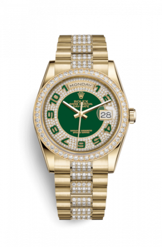 Remontoir à montres pour montre Rolex Day-Date 36 Day-Date 36 Yellow Or Diamonds / President Diamonds / Verte Paved