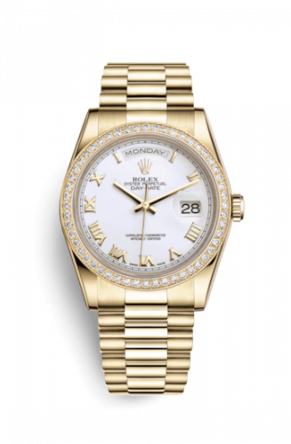 Remontoir à montres pour montre Rolex Day-Date 36 Day-Date 36 Yellow Or Diamonds / President / Blanc Roman