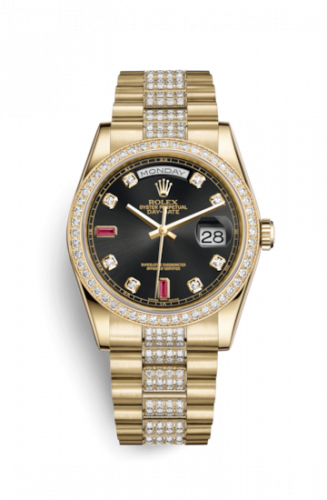 Remontoir à montres pour montre Rolex Day-Date 36 Day-Date 36 Yellow Or Diamonds / President Diamonds / Noire Diamonds Rubies