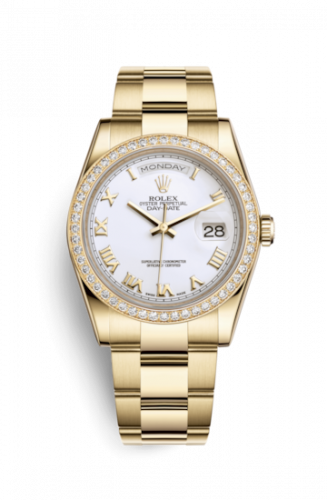 Remontoir à montres pour montre Rolex Day-Date 36 Day-Date 36 Yellow Or Diamonds / Oyster / Blanc Roman