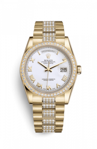 Remontoir à montres pour montre Rolex Day-Date 36 Day-Date 36 Yellow Or Diamonds / President Diamonds / Blanc Roman