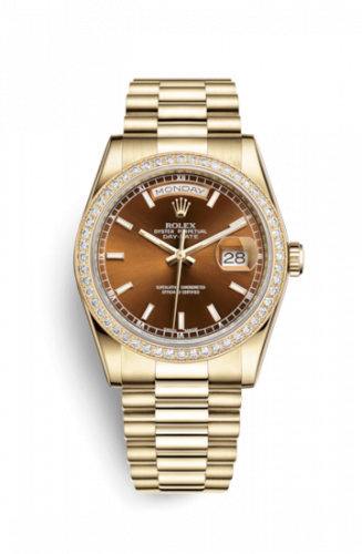 Remontoir à montres pour montre Rolex Day-Date 36 Day-Date 36 Yellow Or Diamonds / President / Cognac