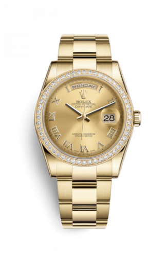 Remontoir à montres pour montre Rolex Day-Date 36 Day-Date 36 Yellow Or Diamonds / Oyster / Champagne Roman