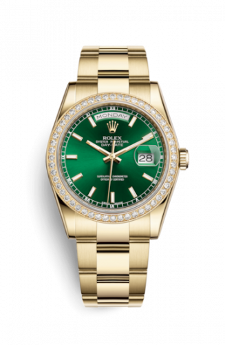Remontoir à montres pour montre Rolex Day-Date 36 Day-Date 36 Yellow Or Diamonds / Oyster / Verte