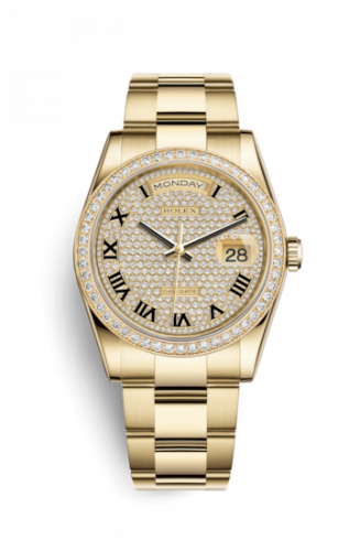 Remontoir à montres pour montre Rolex Day-Date 36 Day-Date 36 Yellow Or Diamonds / Oyster / Paved Roman