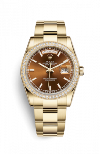 Remontoir à montres pour montre Rolex Day-Date 36 Day-Date 36 Yellow Or Diamonds / Oyster / Cognac