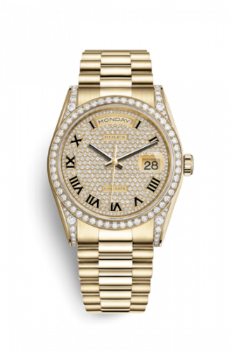 Remontoir à montres pour montre Rolex Day-Date 36 Day-Date 36 Yellow Or Diamonds / President / Paved Roman