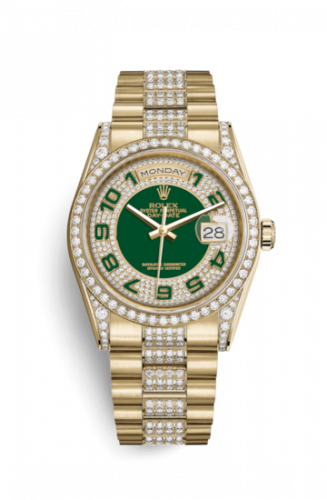 Remontoir à montres pour montre Rolex Day-Date 36 Day-Date 36 Yellow Or Diamonds / President Diamonds / Verte Paved