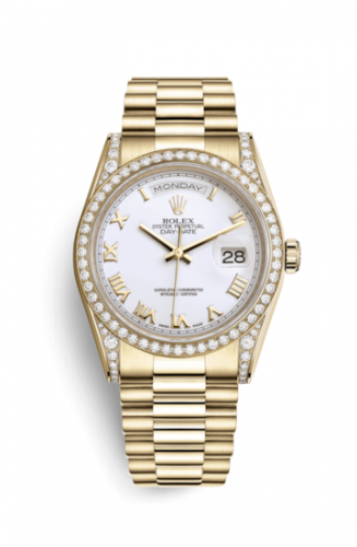 Remontoir à montres pour montre Rolex Day-Date 36 Day-Date 36 Yellow Or Diamonds / President / Blanc Roman