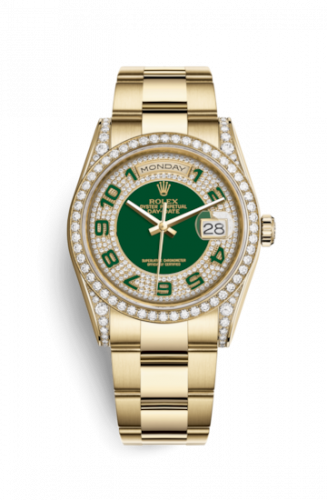 Remontoir à montres pour montre Rolex Day-Date 36 Day-Date 36 Yellow Or Diamonds / Oyster / Verte Paved