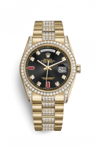 Remontoir à montres pour montre Rolex Day-Date 36 Day-Date 36 Yellow Or Diamonds / President Diamonds / Noire Diamonds Rubies