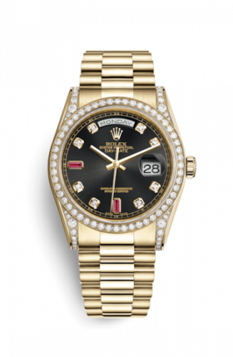 Remontoir à montres pour montre Rolex Day-Date 36 Day-Date 36 Yellow Or Diamonds / President / Noire Diamonds Rubies
