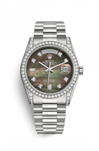 Remontoir à montres pour montre Rolex Day-Date 36 Day-Date 36 Or Blanc Diamonds / President / Noire MOP