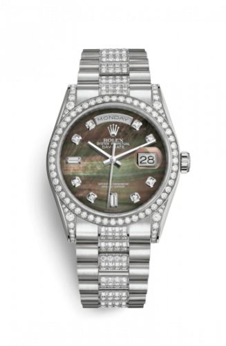 Remontoir à montres pour montre Rolex Day-Date 36 Day-Date 36 Or Blanc Diamonds / President Diamond / Noire MOP