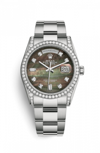 Remontoir à montres pour montre Rolex Day-Date 36 Day-Date 36 Or Blanc Diamonds / Oyster / Noire MOP