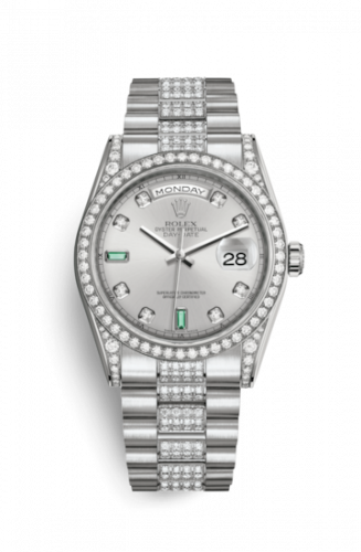Remontoir à montres pour montre Rolex Day-Date 36 Day-Date 36 Or Blanc Diamonds / President Diamond / Rhodium Diamond Emerald