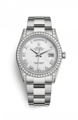 Remontoir à montres pour montre Rolex Day-Date 36 Day-Date 36 Or Blanc Diamonds / Oyster / Blanc Roman
