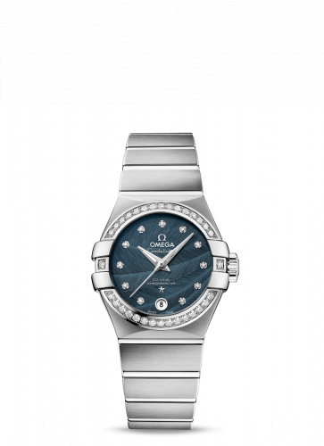 Watch Winder for watch Omega Constellation Constellation Co-Axial 27 Brushed Stainless Steel / Diamond / Blue Feather