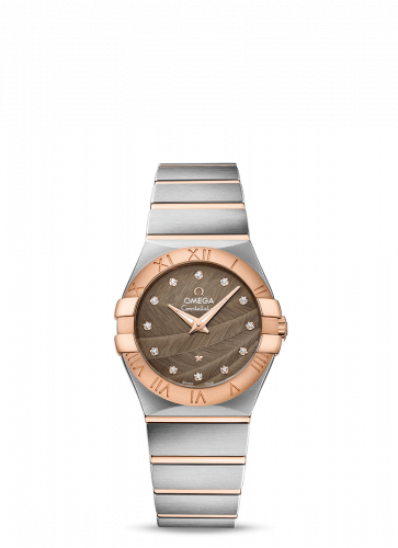 Watch Winder for watch Omega Constellation Constellation Quartz 27 Brushed Stainless Steel / Red Gold / Brown Feather