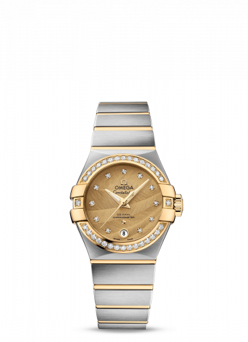 Watch Winder for watch Omega Constellation Constellation Co-Axial 27 Brushed Stainless Steel / Yellow Gold / Diamond Bezel / Champagne Feather