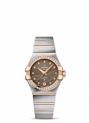 Watch Winder for watch Omega Constellation Constellation Co-Axial 27 Brushed Stainless Steel / Red Gold / Diamond / Brown Feather