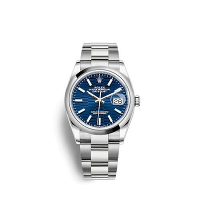 Remontoir à montres pour montre Rolex Datejust 36 Datejust 36 Stainless Steel / Domed / Bleu - Fluted / Jubilee