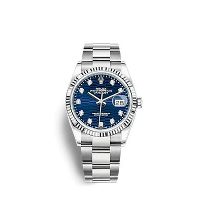 Remontoir à montres pour montre Rolex Datejust 36 Datejust 36 Stainless Steel - Fluted / Bleu - Fluted - Diamond / Oyster