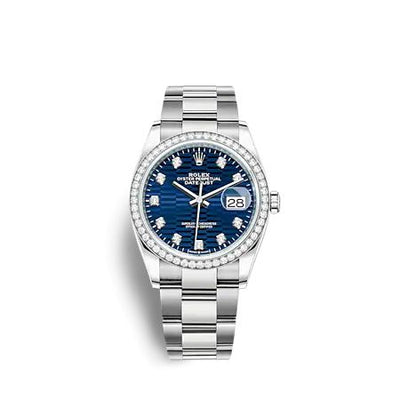 Remontoir à montres pour montre Rolex Datejust 36 Datejust 36 Stainless Steel - Diamond / Bleu - Fluted - Diamond / Oyster