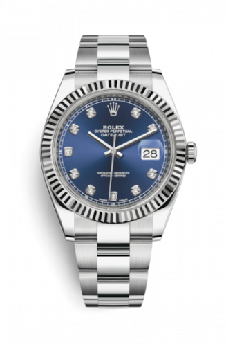 Remontoir à montres pour montre Rolex Datejust 41 Datejust 41 Stainless Steel Fluted / Oyster / Bleu - Diamond