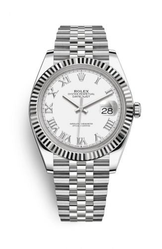 Remontoir à montres pour montre Rolex Datejust 41 Datejust 41 Stainless Steel Fluted / Blanc - Roman / Jubilee