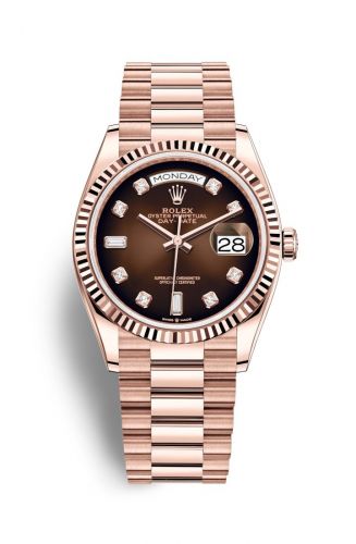 Remontoir à montres pour montre Rolex Day-Date 36 Day-Date 36 Everose Or / Fluted / Marron Ombré-Diamond / President