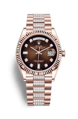Remontoir à montres pour montre Rolex Day-Date 36 Day-Date 36 Everose Or / Fluted / Marron Ombré-Diamond / President-Diamond