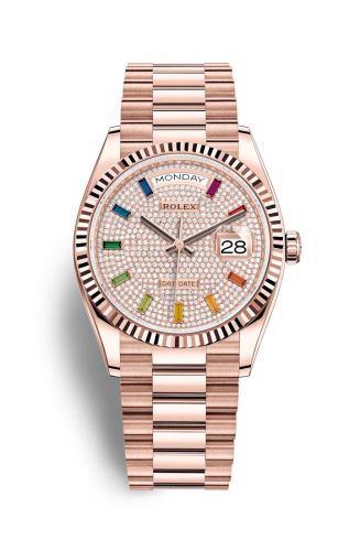 Remontoir à montres pour montre Rolex Day-Date 36 Day-Date 36 Everose Or / Fluted / Paved-Rainbow / President