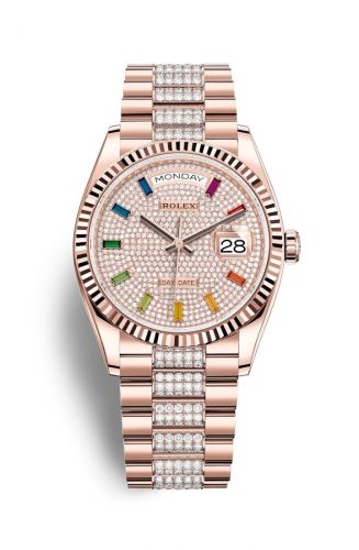 Remontoir à montres pour montre Rolex Day-Date 36 Day-Date 36 Everose Or / Fluted / Paved-Rainbow / President-Diamond