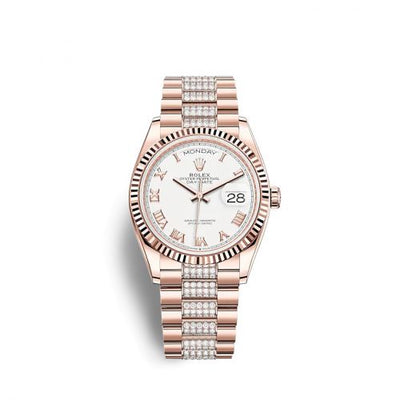 Remontoir à montres pour montre Rolex Day-Date 36 Day-Date 36 Everose Or / Fluted / Blanc - Roman / President-Diamond