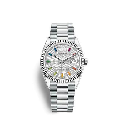 Remontoir à montres pour montre Rolex Day-Date 36 Day-Date 36 Platinum - Fluted / Paved - Rainbow / President