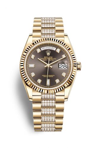 Remontoir à montres pour montre Rolex Day-Date 36 Day-Date 36 Yellow Or / Fluted / Dark Gris-Diamond / President-Diamond