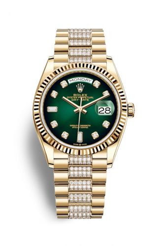 Remontoir à montres pour montre Rolex Day-Date 36 Day-Date 36 Yellow Or / Fluted / Verte Ombré-Diamond / President-Diamond