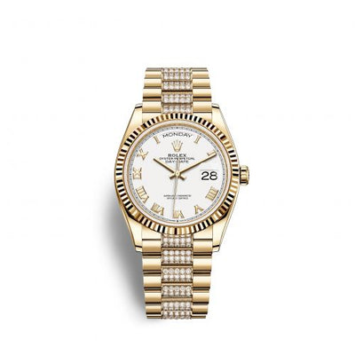 Remontoir à montres pour montre Rolex Day-Date 36 Day-Date 36 Yellow Or / Fluted / Blanc - Roman / President - Diamond