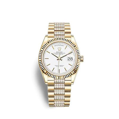 Remontoir à montres pour montre Rolex Day-Date 36 Day-Date 36 Yellow Or / Fluted / Blanc / President - Diamond