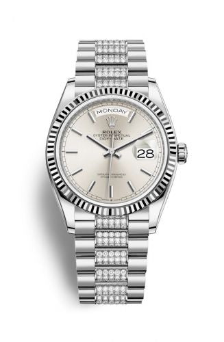 Remontoir à montres pour montre Rolex Day-Date 36 Day-Date 36 Or Blanc / Fluted / Argent / President-Diamond