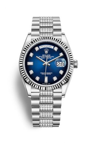 Remontoir à montres pour montre Rolex Day-Date 36 Day-Date 36 Or Blanc / Fluted / Bleu Ombré-Diamond / President-Diamond