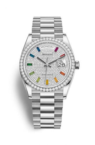 Remontoir à montres pour montre Rolex Day-Date 36 Day-Date 36 Or Blanc / Diamond / Paved-Rainbow / President