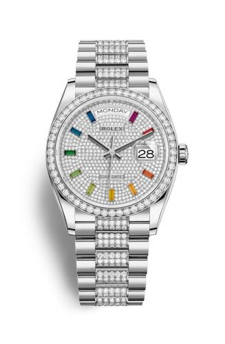 Remontoir à montres pour montre Rolex Day-Date 36 Day-Date 36 Or Blanc / Diamond / Paved-Rainbow / President-Diamond