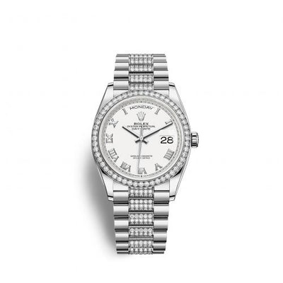 Remontoir à montres pour montre Rolex Day-Date 36 Day-Date 36 Or Blanc Diamond / Blanc - Roman / President - Diamond
