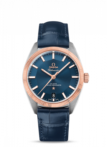 Watch Winder for watch Omega Globemaster Globemaster Stainless Steel / Sedna Gold / Blue / Alligator