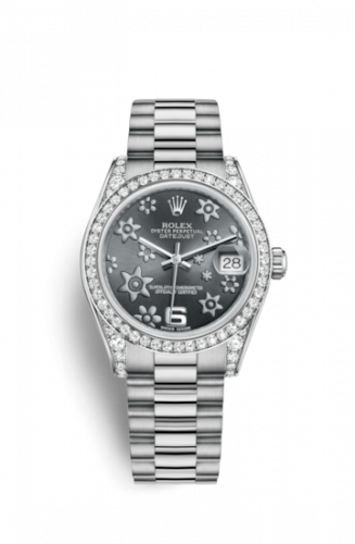 Remontoir à montres pour montre Rolex Datejust 31 Datejust 31 Or Blanc Diamond / President / Dark Rhodium Floral