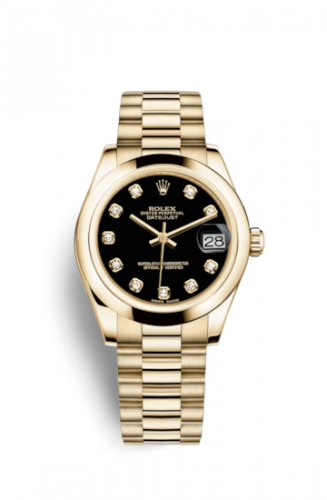 Remontoir à montres pour montre Rolex Datejust 31 Datejust 31 Yellow Or Domed / President / Noire Diamond