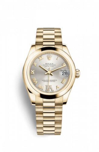 Remontoir à montres pour montre Rolex Datejust 31 Datejust 31 Yellow Or Domed / President / Argent Roman